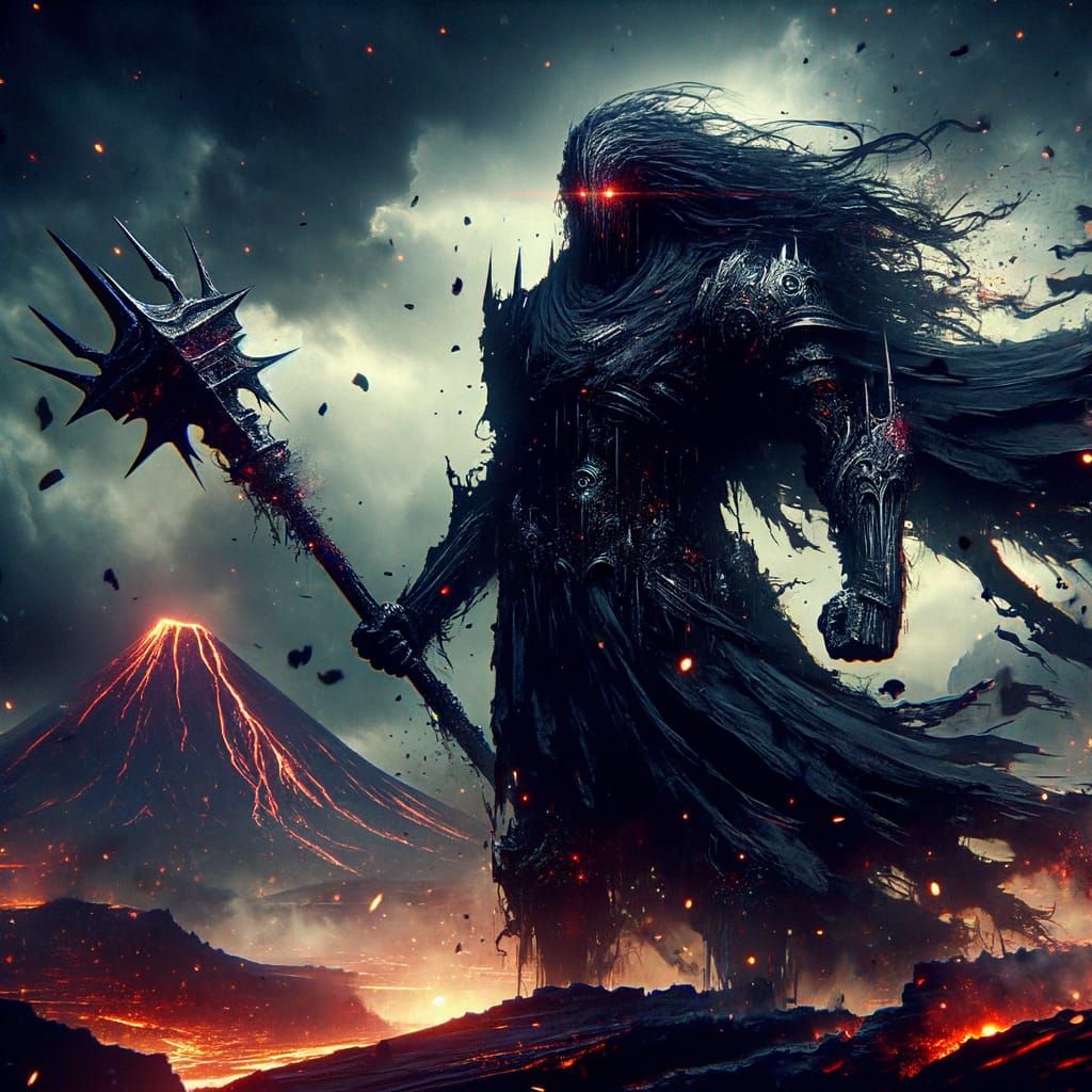 Dark Warrior with Mace and Fiery Eyes