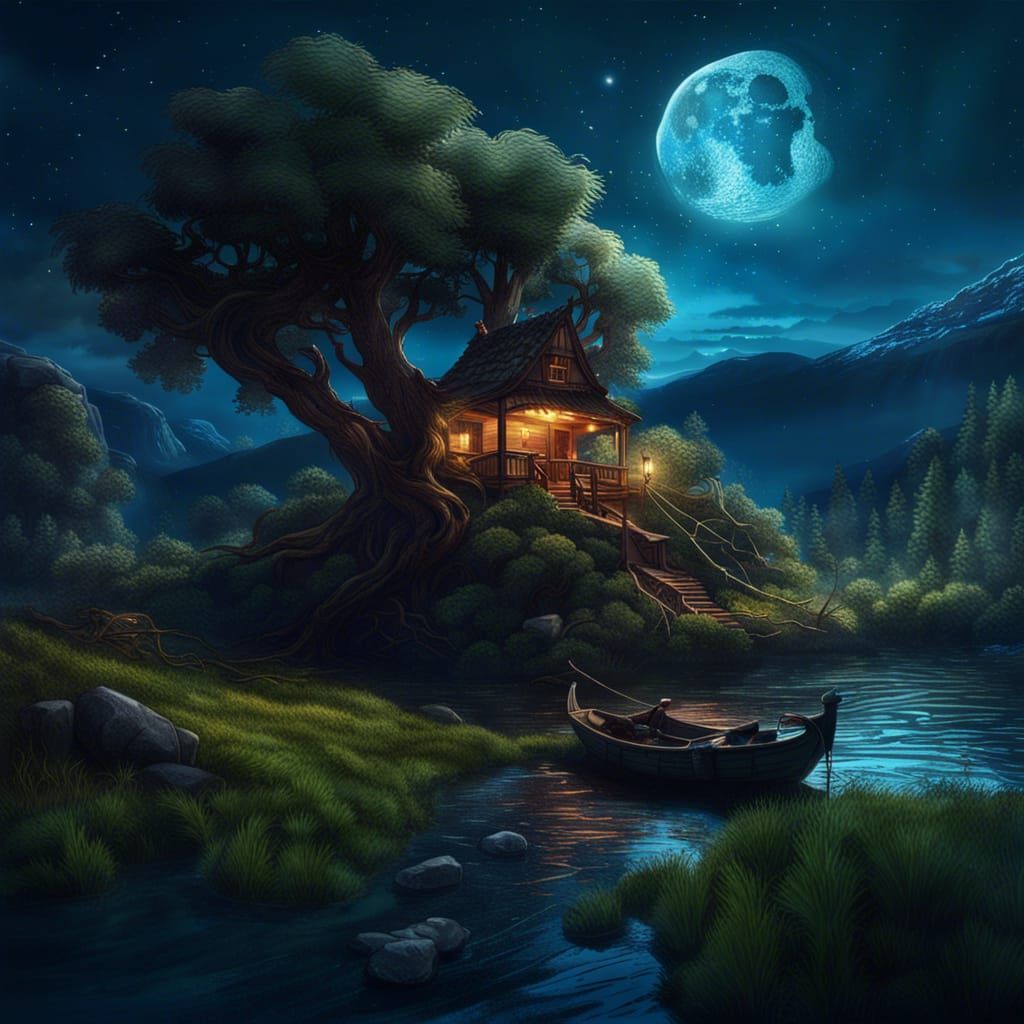 Fantasy Star Gazing by Moonlight, Detailed Matte Painting
