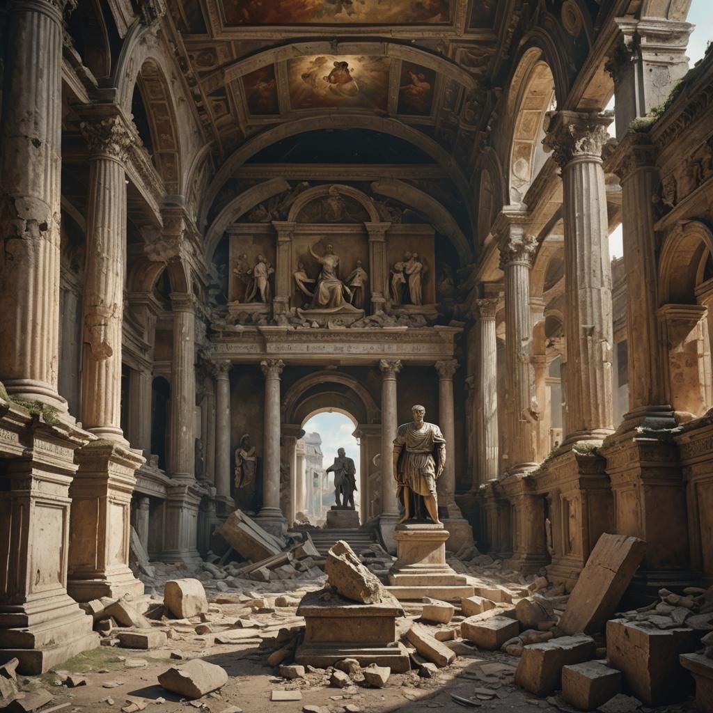Roman Ruins with Caesar Sculpture: Digital Matte Painting