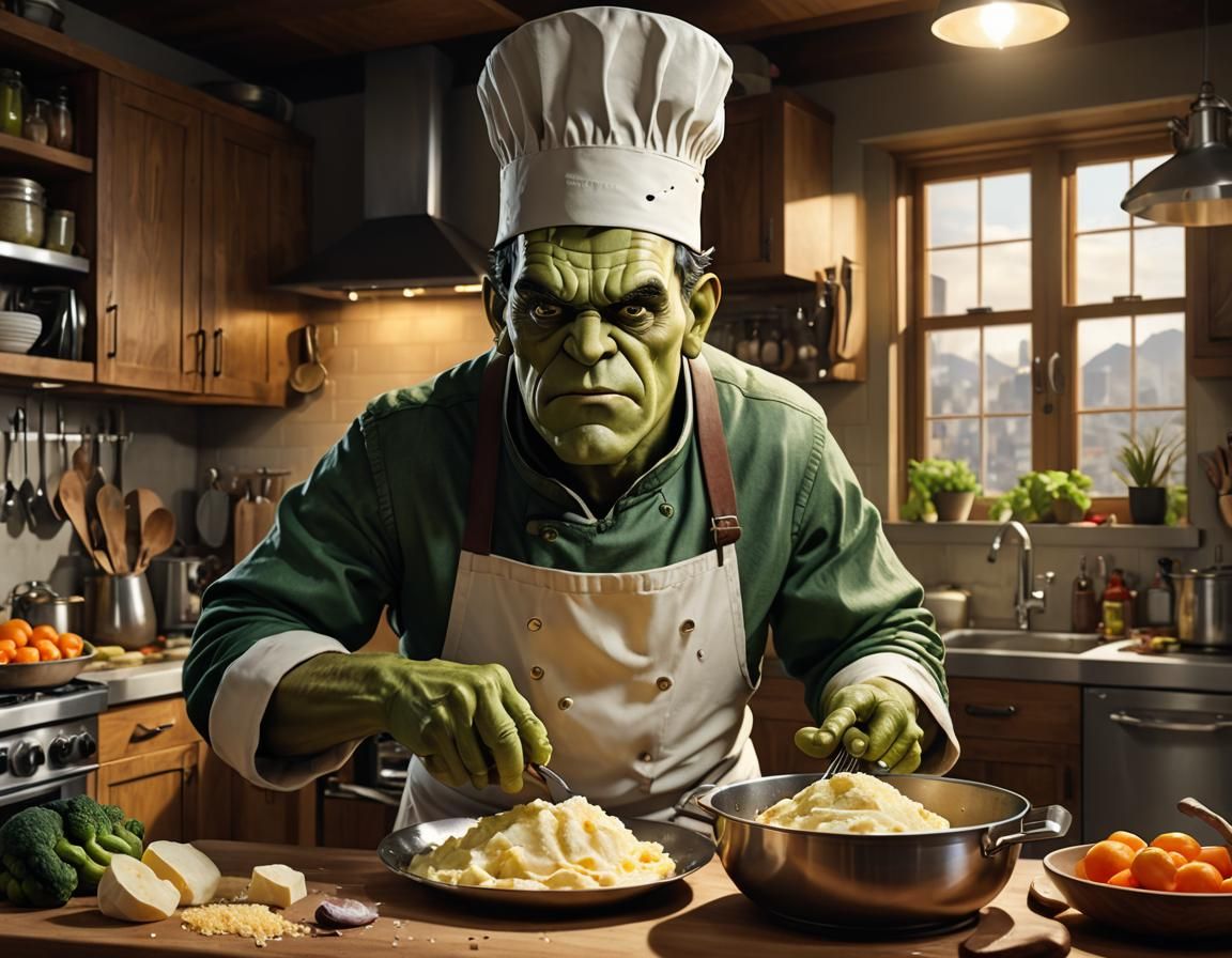 Frankenstein Chef Makes Mashed Potatoes: Hyperrealistic Anim...