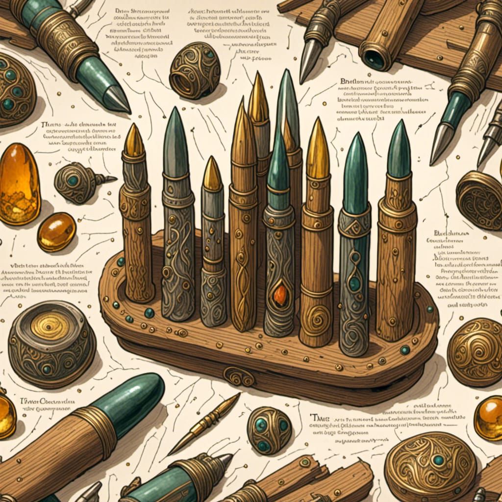 Mystical Gemstone Bullets on an Ancient Workbench
