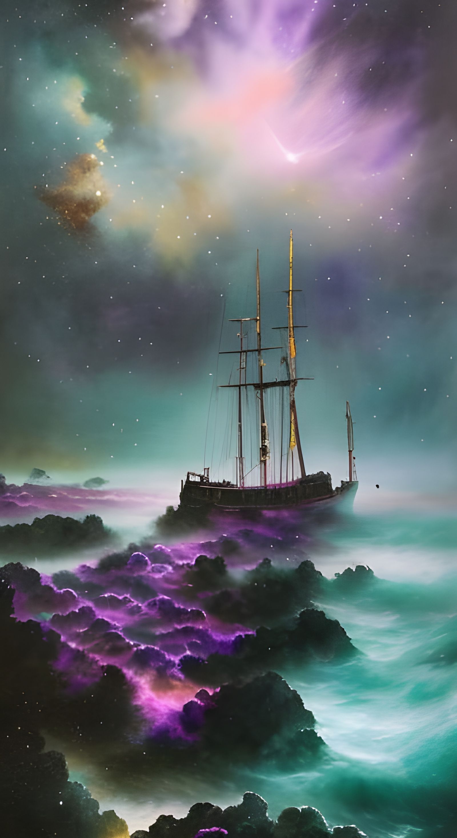 Purple Starry Ocean at Night: A Fine Art Matte Painting