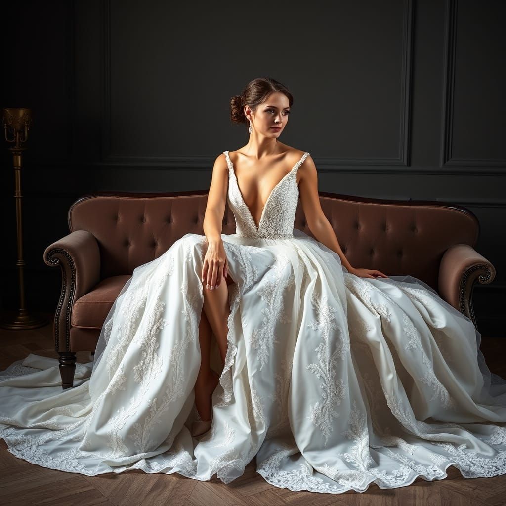 Elegant Woman in Wedding Dress, Romantic Photo