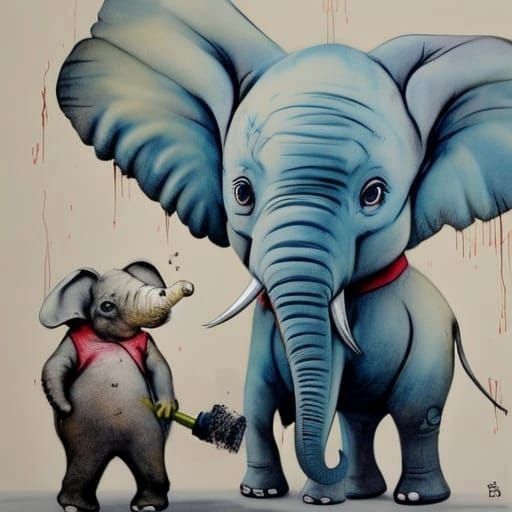 Baby Elephant Graffiti Art with Watercolors