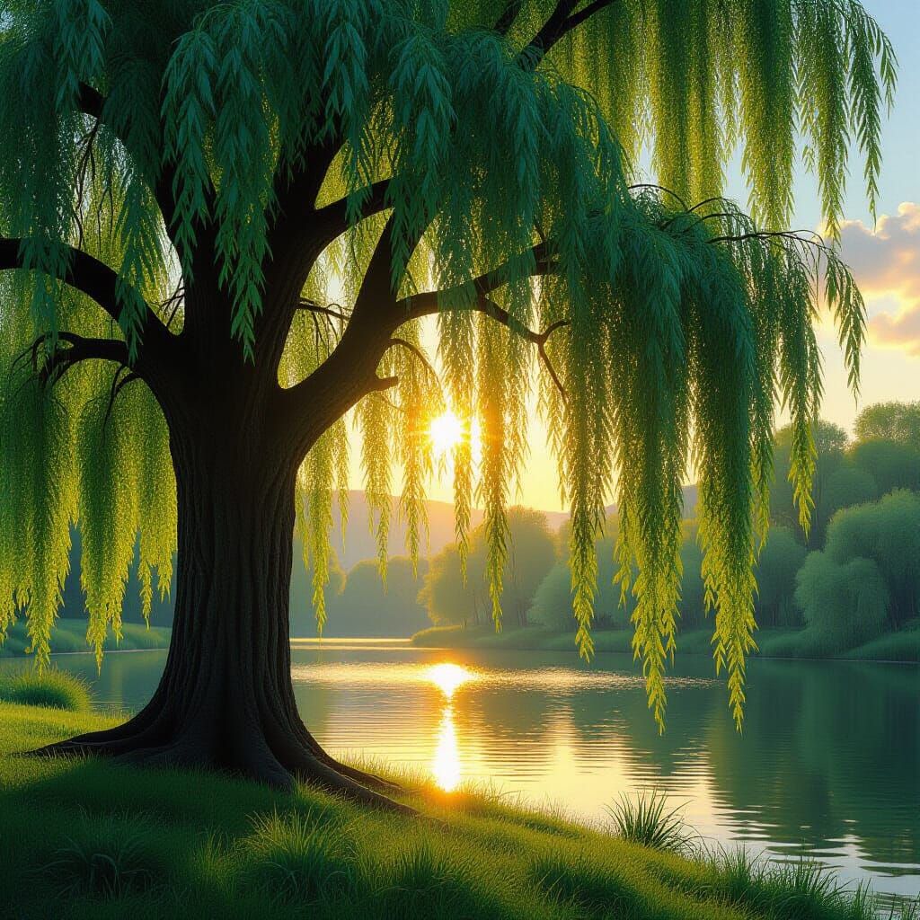 Majestic Weeping Willow in Golden Hour Light