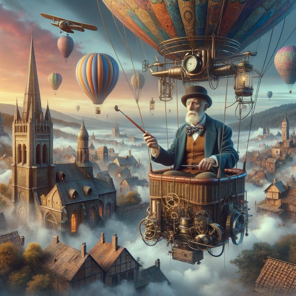 Steampunk Airship Adventure in Dreamlike Digital Art