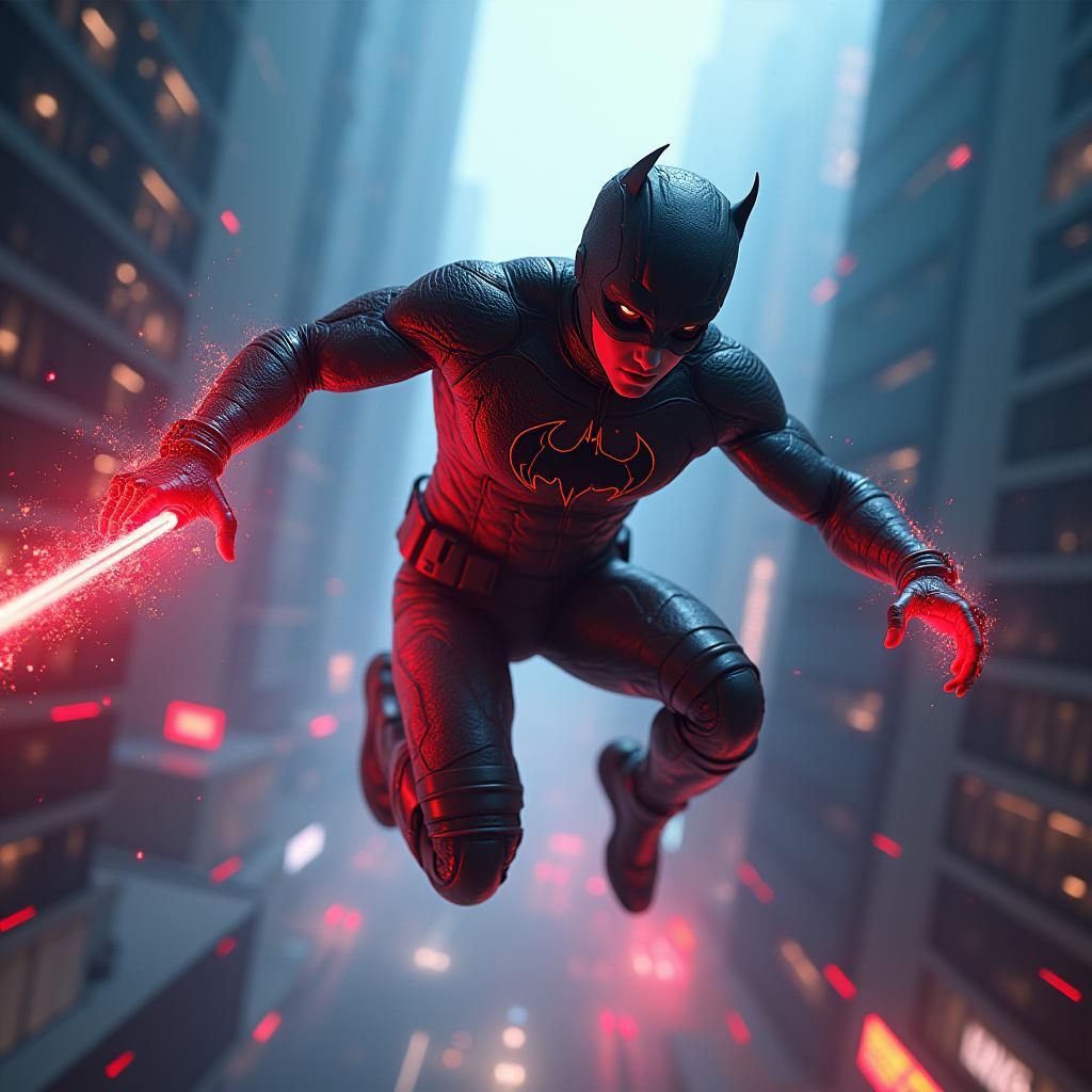 Graphene Daredevil Leaps Through Cyberpunk Cityscape
