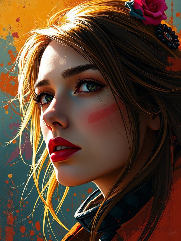 Hyperrealistic Portrait of a Woman in Amber Head