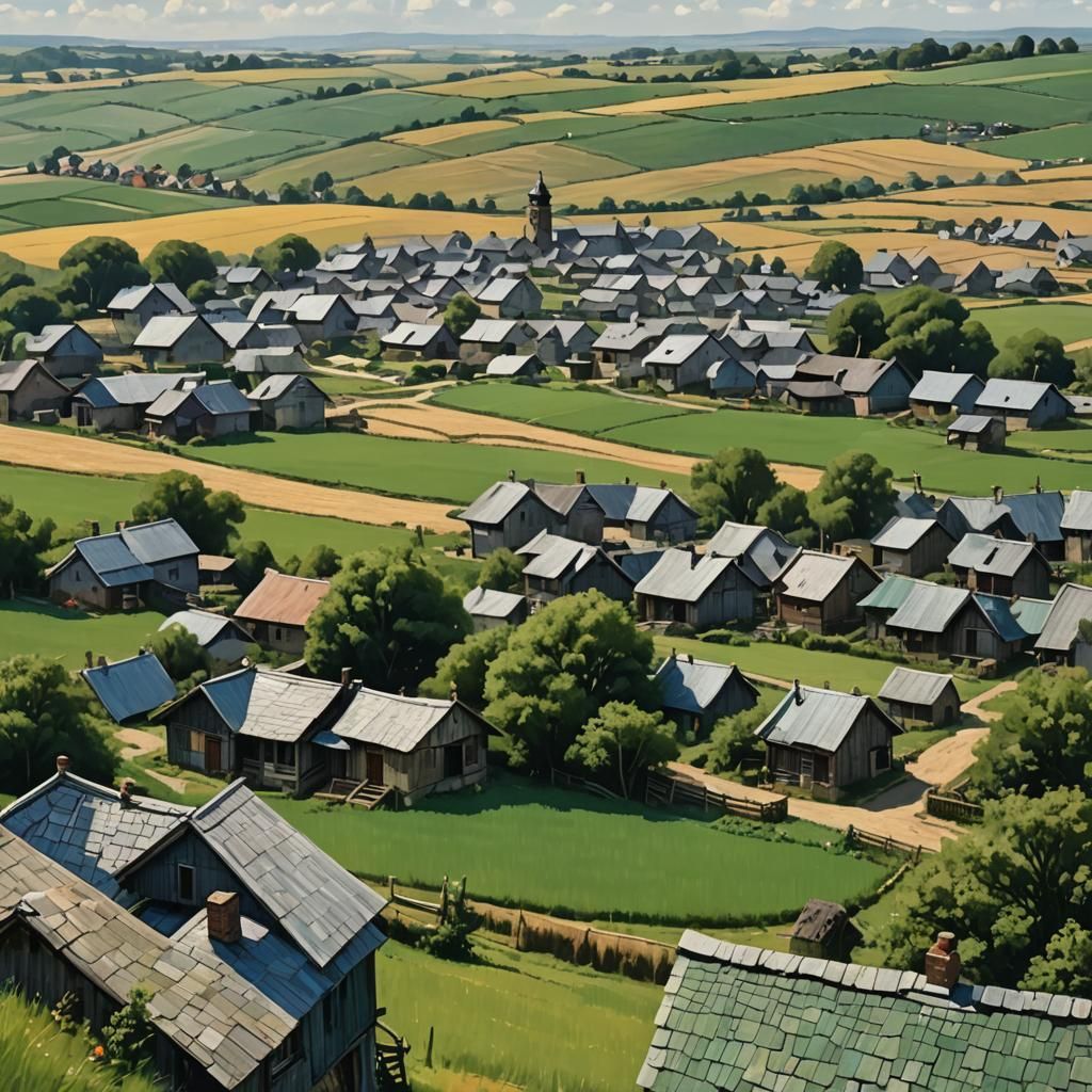 Village Landscape in Detailed Matte Painting Style