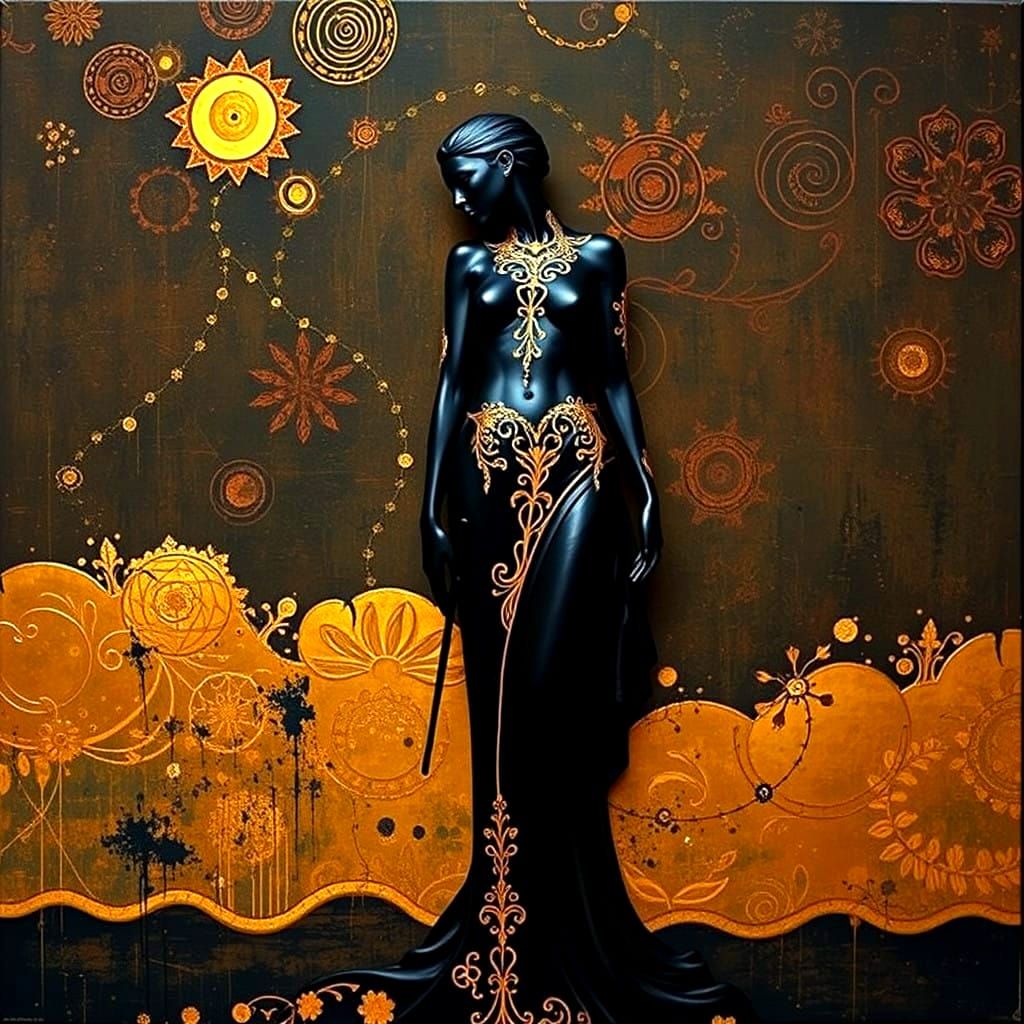 Artistic Portrait in Gold and Black Paint