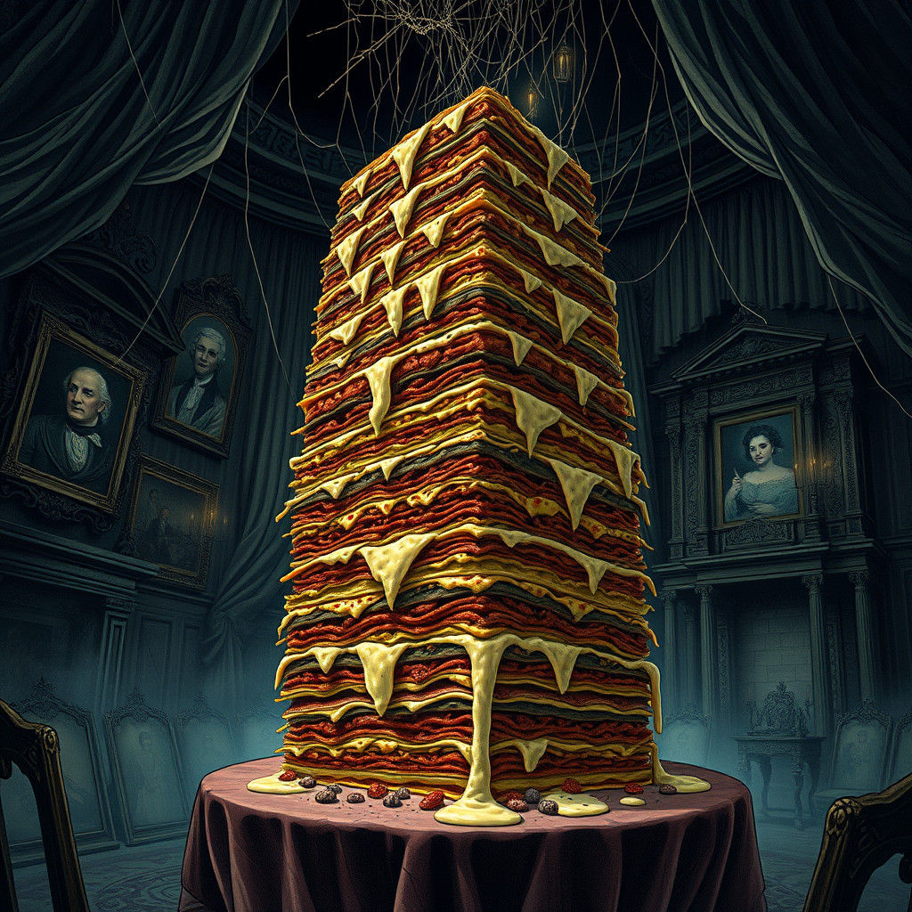 Lasagna in Haunted House, Gothic Illustration