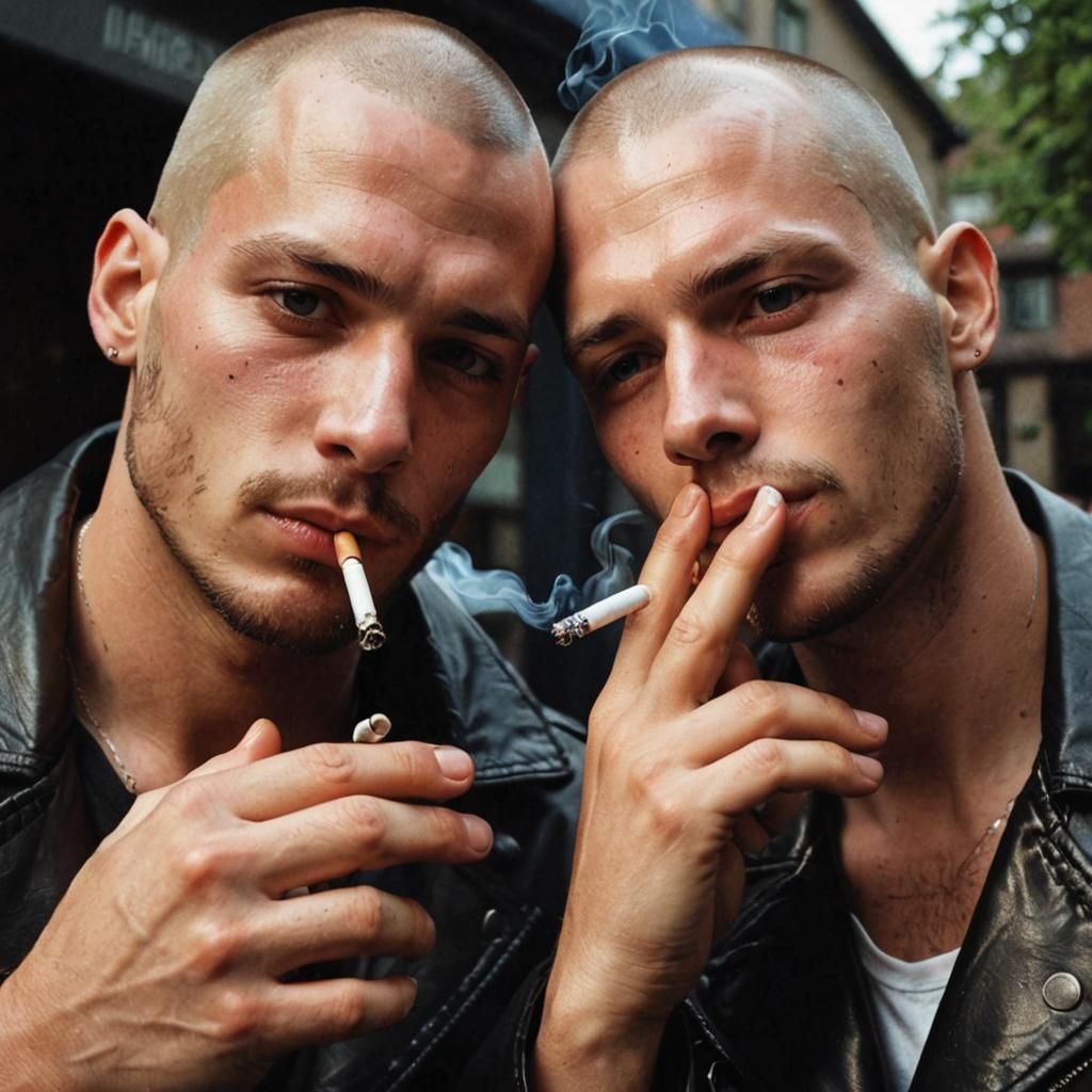 Two Men Smoking Cigarettes in Leather