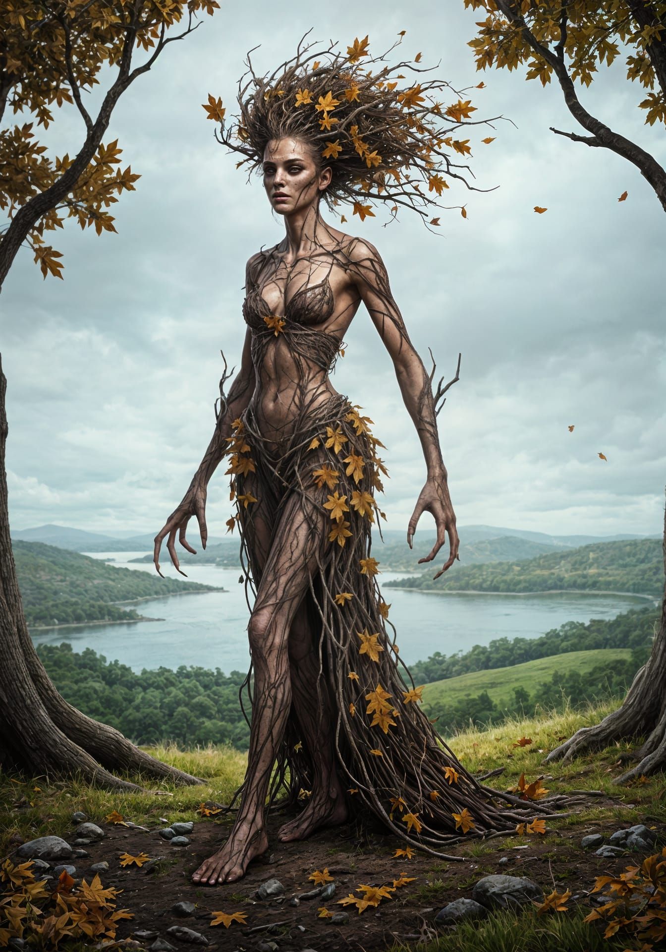 Dryad Sentinel Guarding Oak Grove Hyperrealistic Digital Pai...