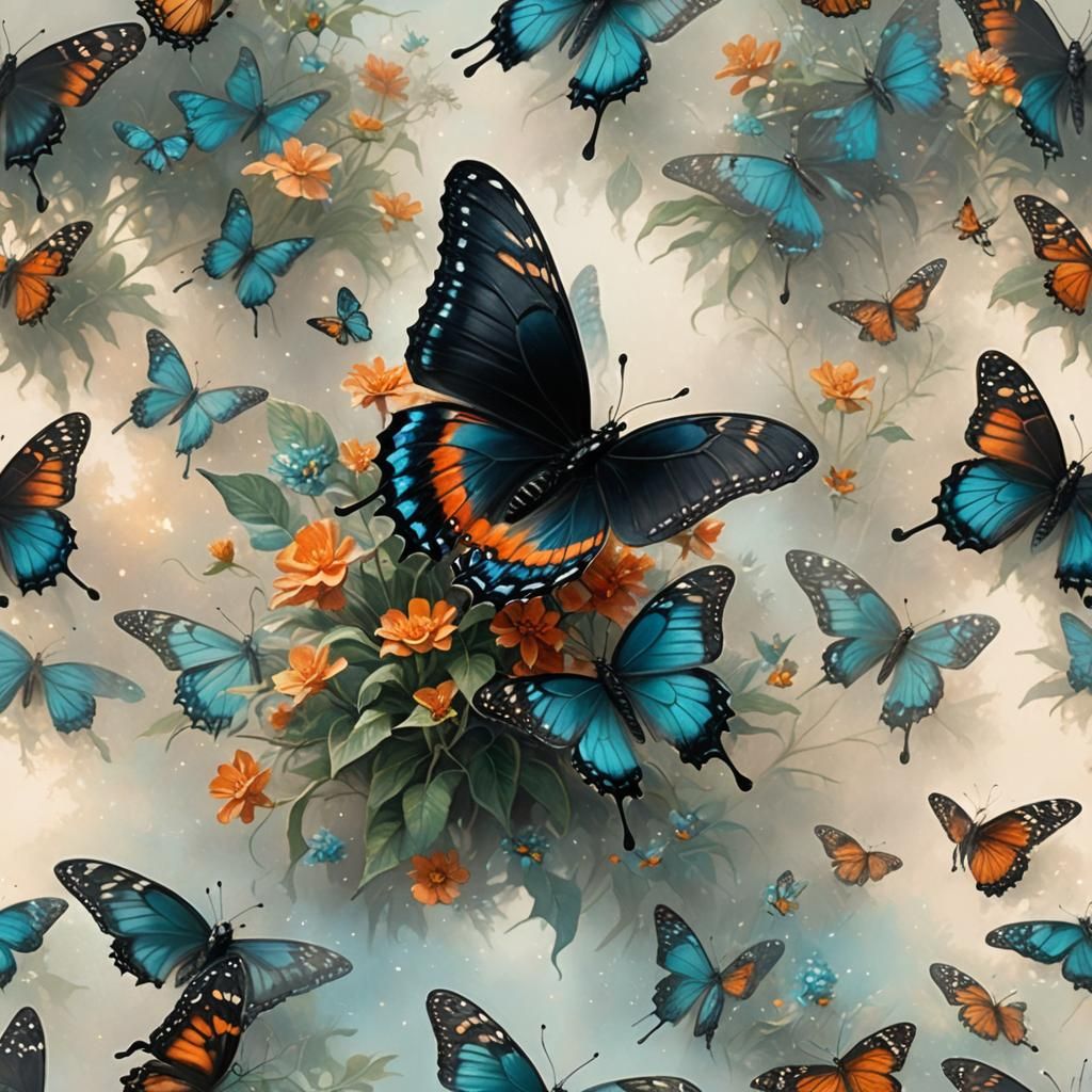 Black Monarch Butterfly in Ethereal Fantasy Style