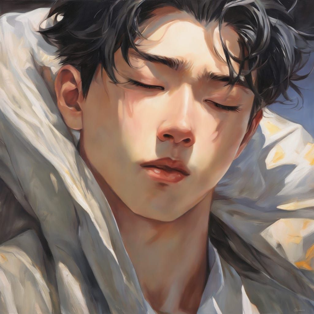 Young Man's Regret in Vibrant Anime-Inspired Portrait