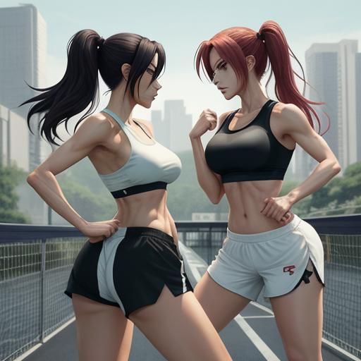 Anime Style Staredown Between Two Jogging Women