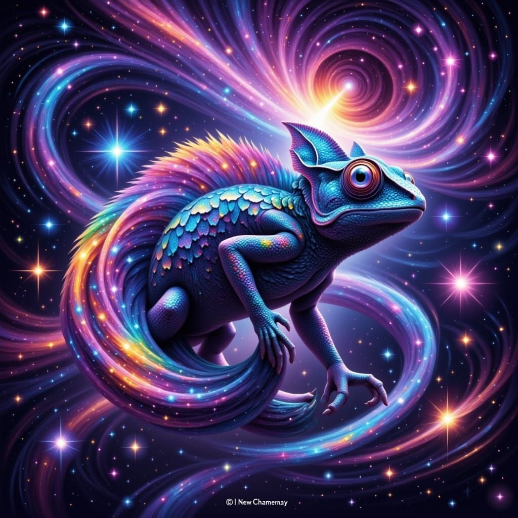 Iridescent Cosmic Chameleon in Digital Art Style
