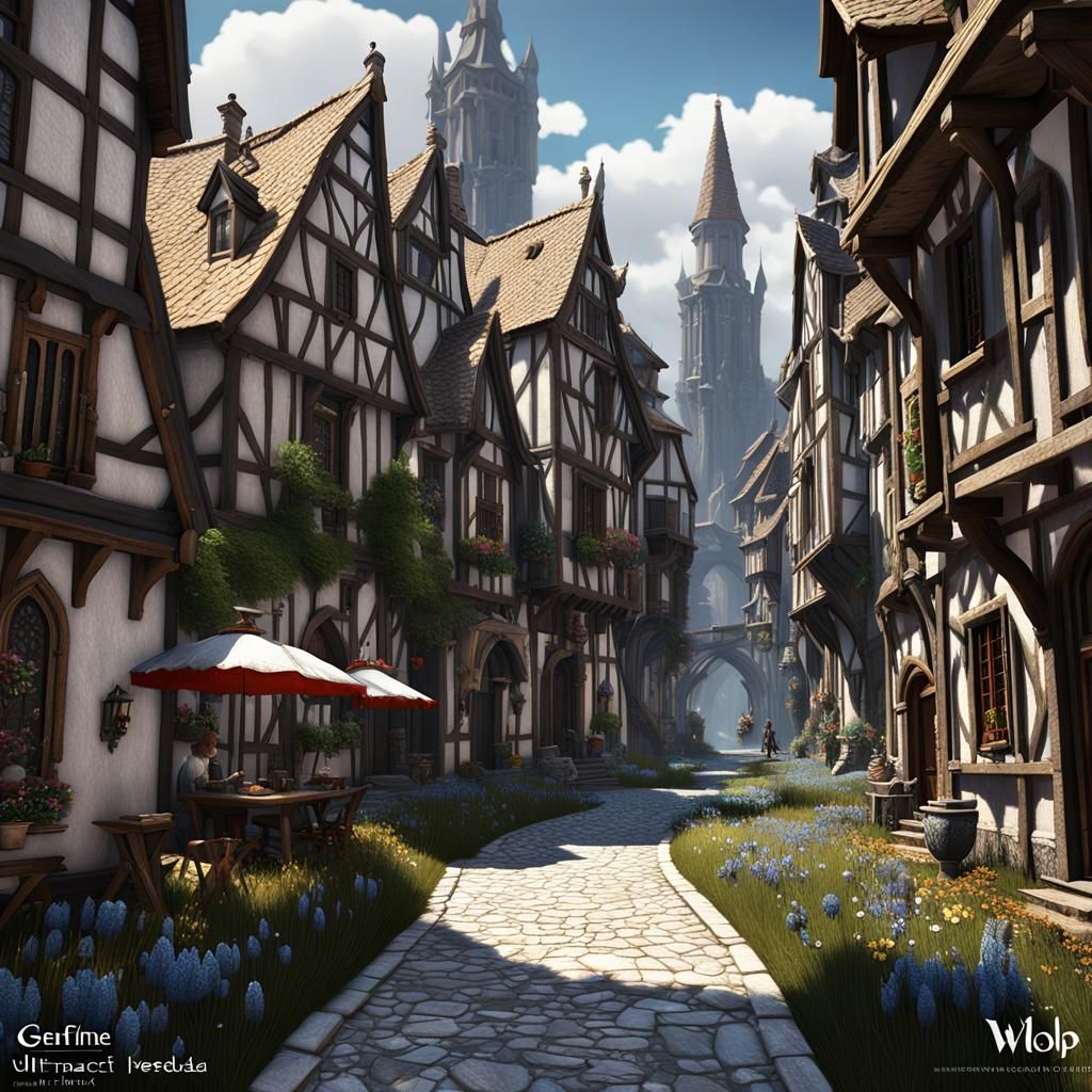 Medieval Feudal City Razed by Storm: 3D Anime Art