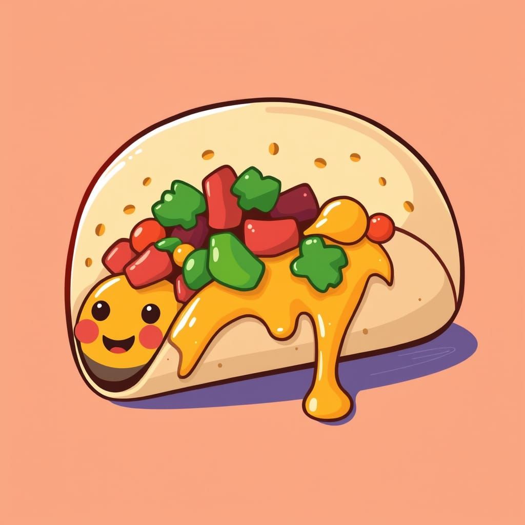 Vibrant Taco Illustration with Happy Emoji Faces