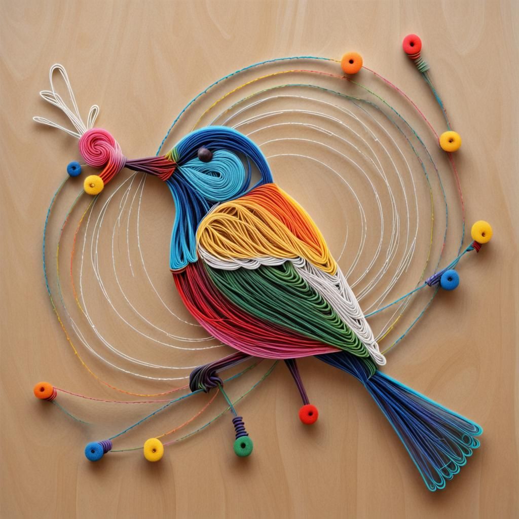 Colorful String Art Bird on Board