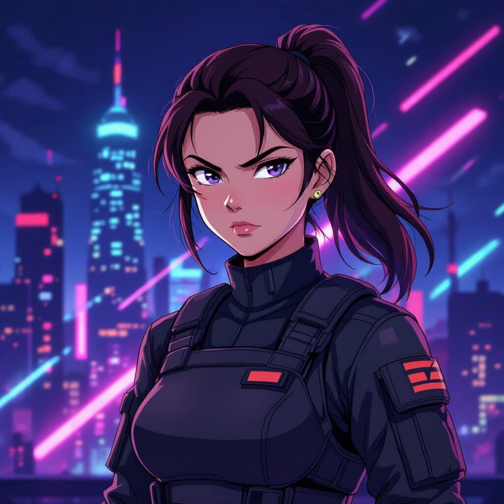 Anime Warrior in Futuristic Cityscape