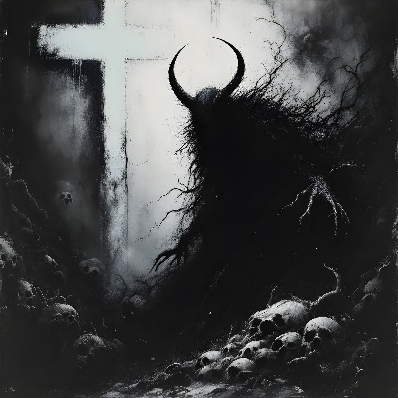 Satanic Horrors in Etching Style