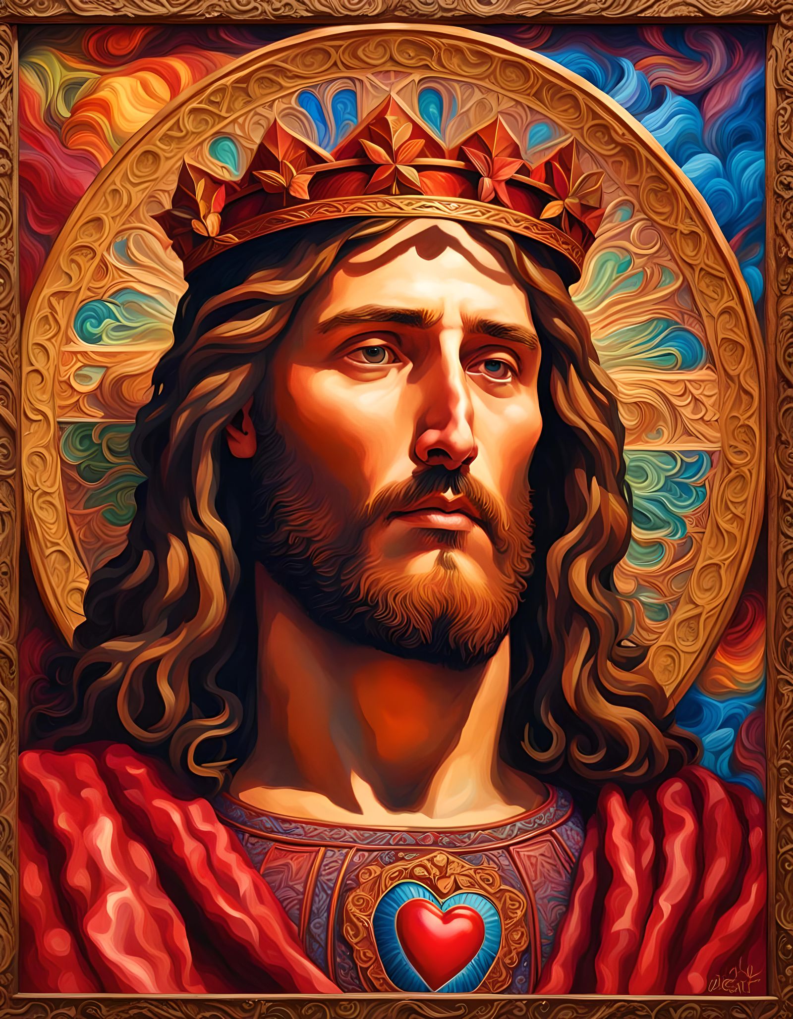 Sacred Heart Portrait in Pre-Raphaelite Style