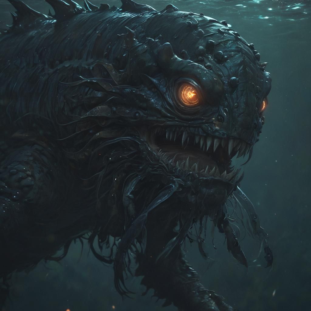 Terrifying Sea Monster in Dark Ocean Depths