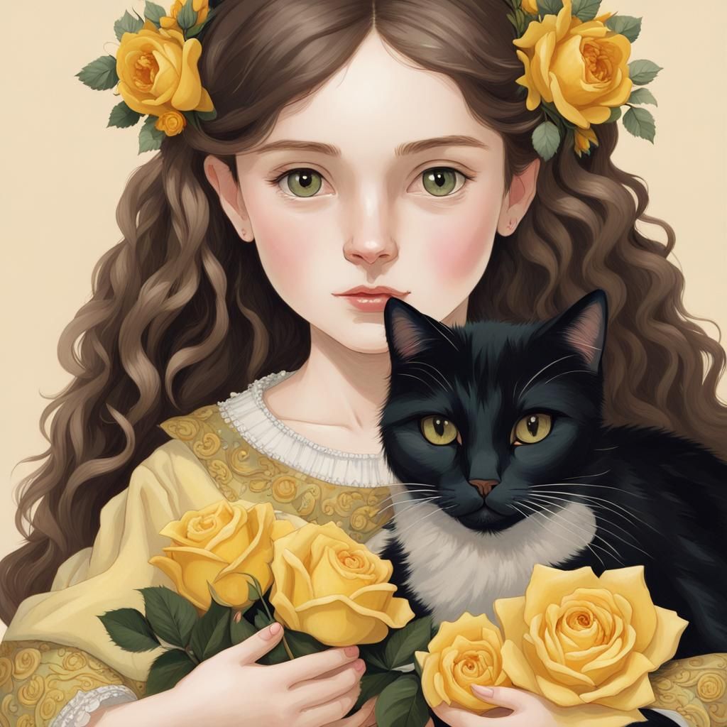 Girl with Cats in Baroque Dress Portrait