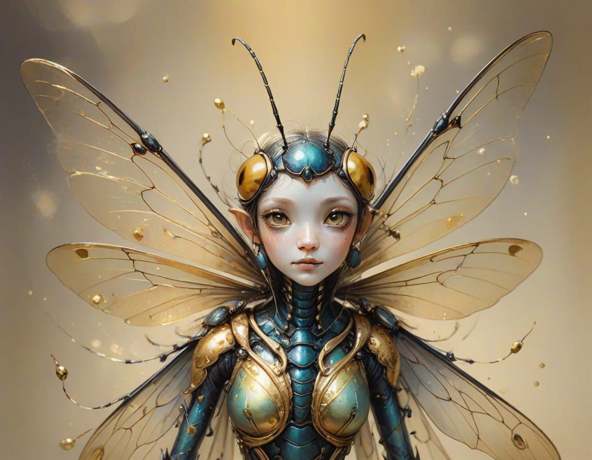 Insect Fairy in Ink Painting Style