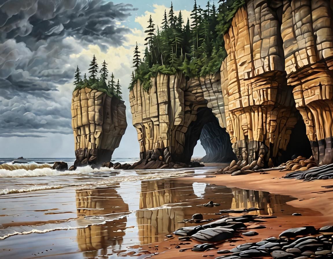 St. Martins Sea Caves: An Oil Painting at Low Tide