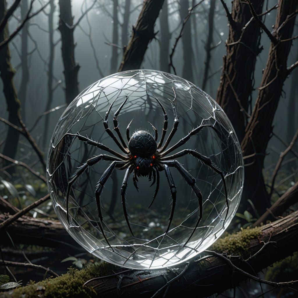 Glass Orb Spider Hunting in Dark Fantasy Illustration