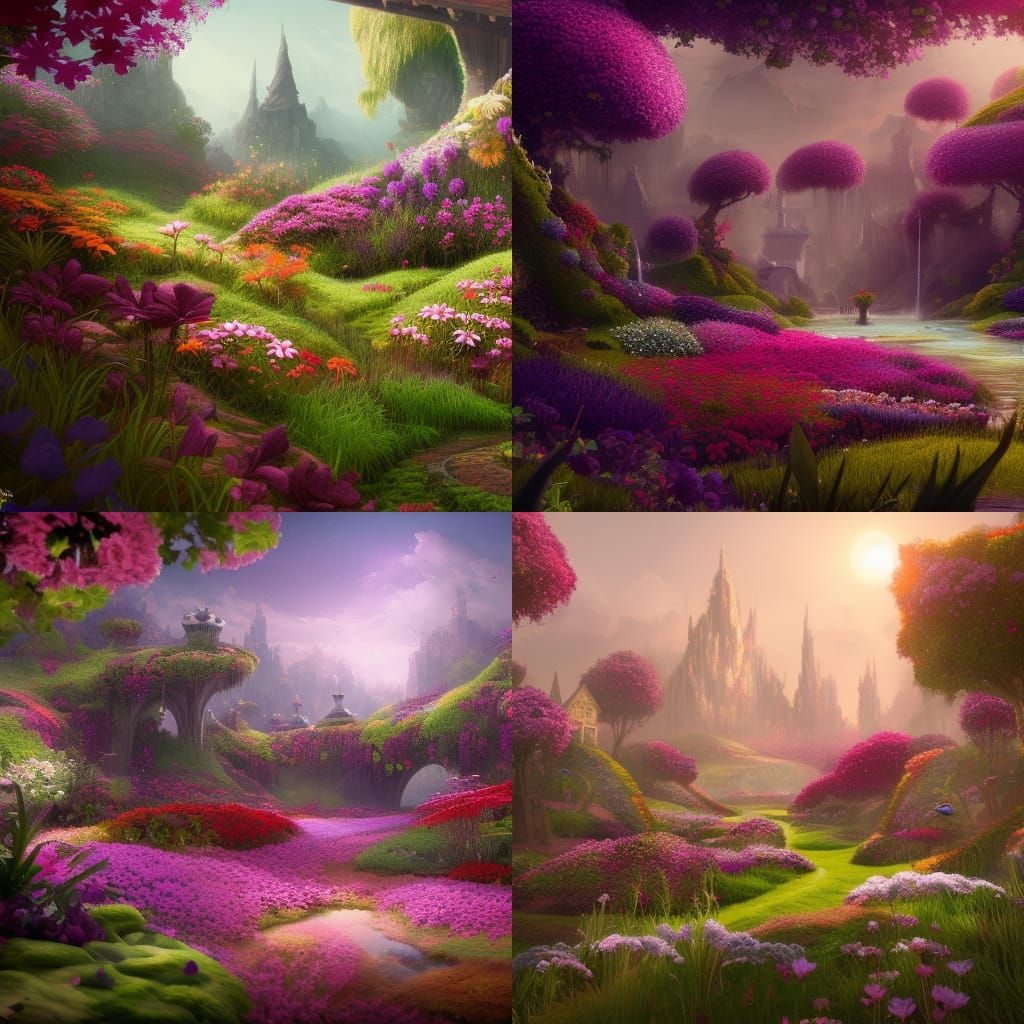 Enchanting Secret Flower Garden in Detailed Matte Painting