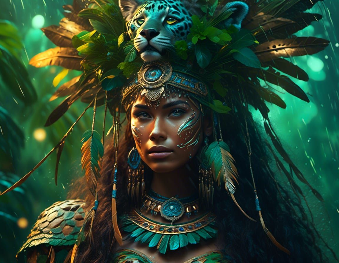 Jaguar Warrior in Jungle, Digital Art