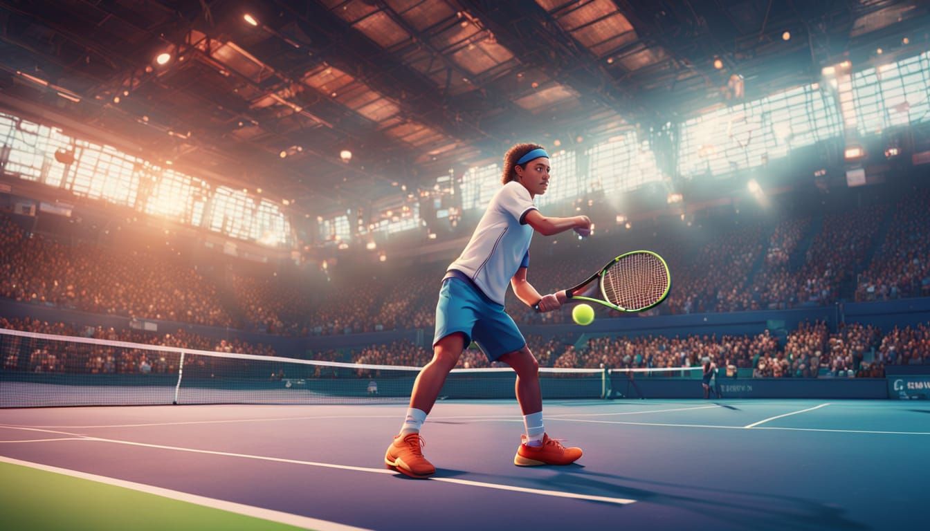 Tennis Players on Court in Pixar Style