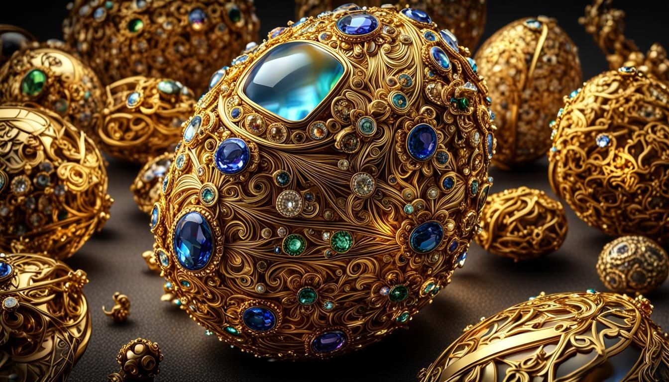 Luxurious Faberge Egg with Gems in 3D