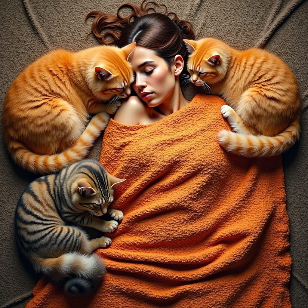 Cozy Family Scene with Pets in Whimsical Crochet Covers