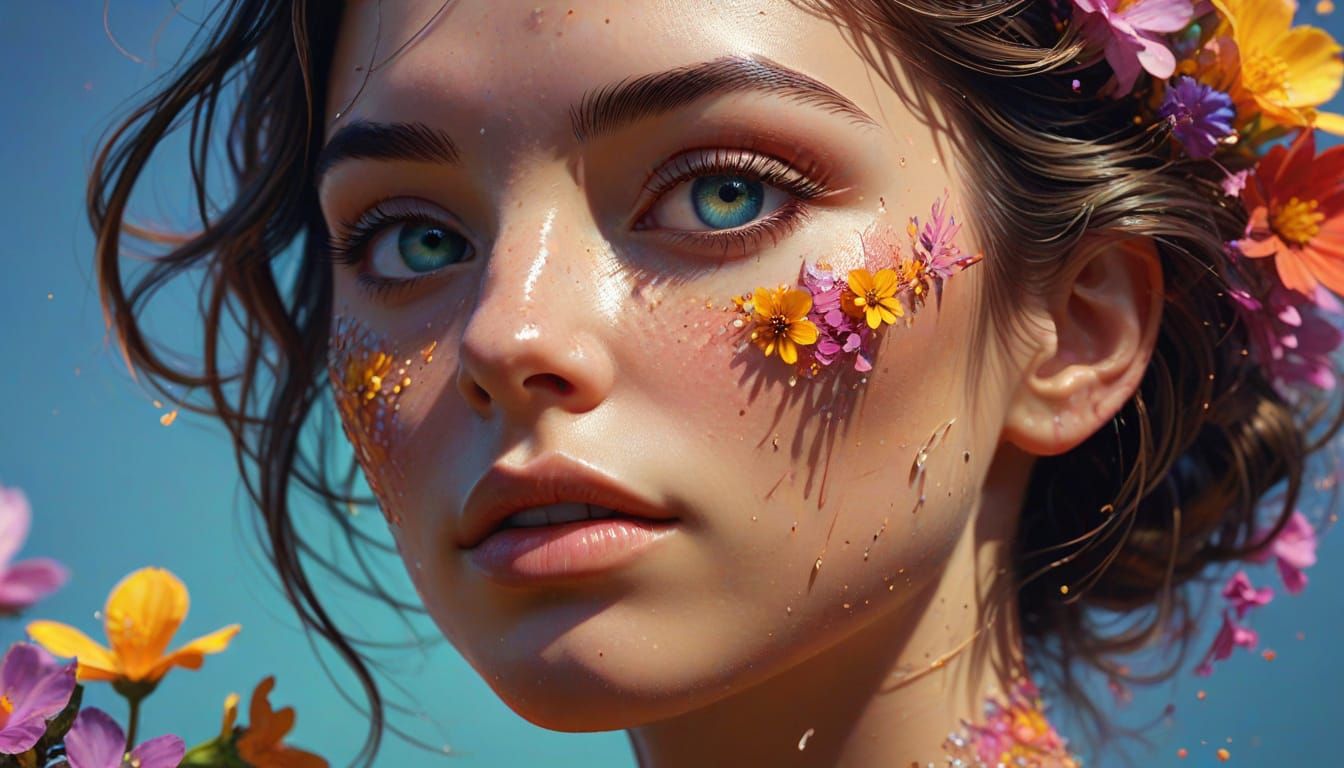 Innocence in Bloom: Hyperrealistic Splash Art