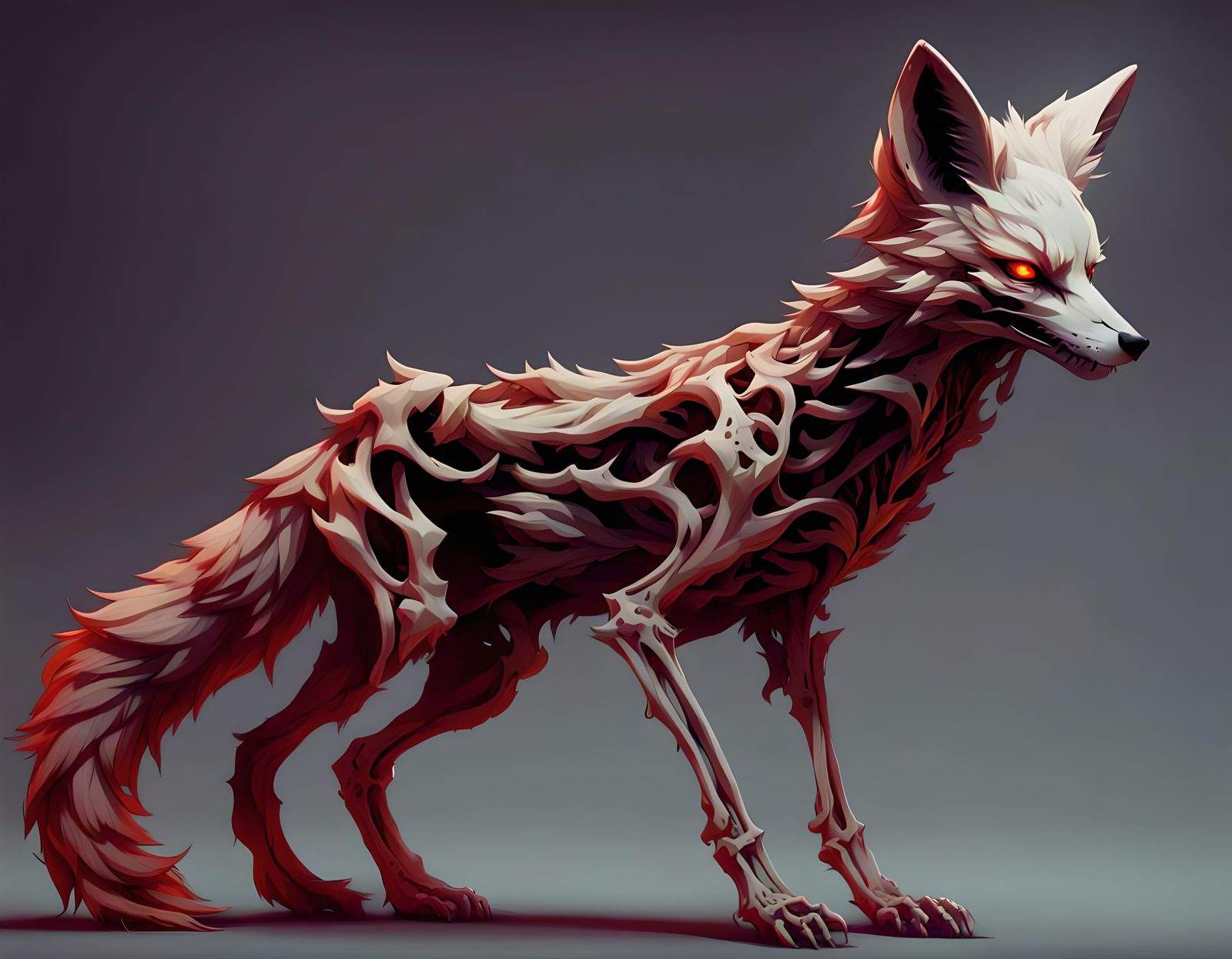 Demonic Skeletal Fox in 3D Anime Art