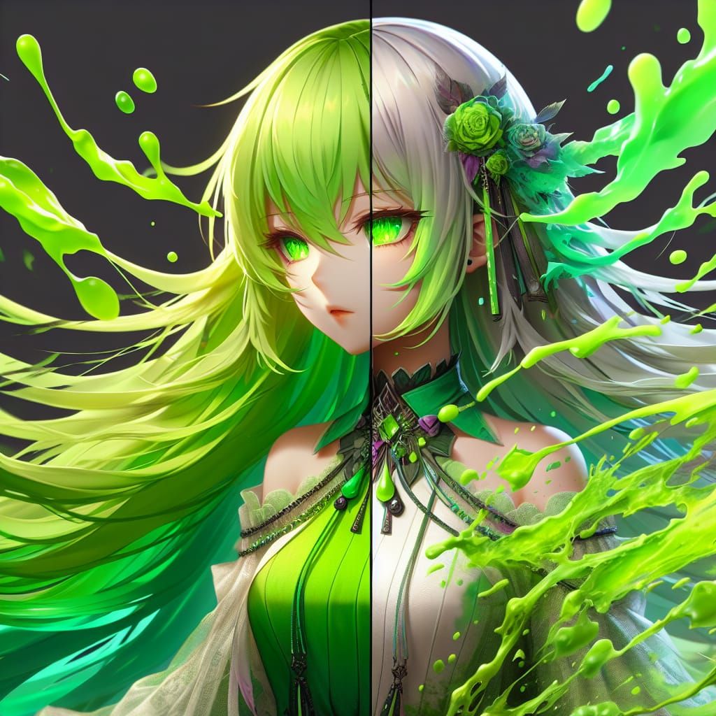 Anime Girl's Dramatic Color Transformation