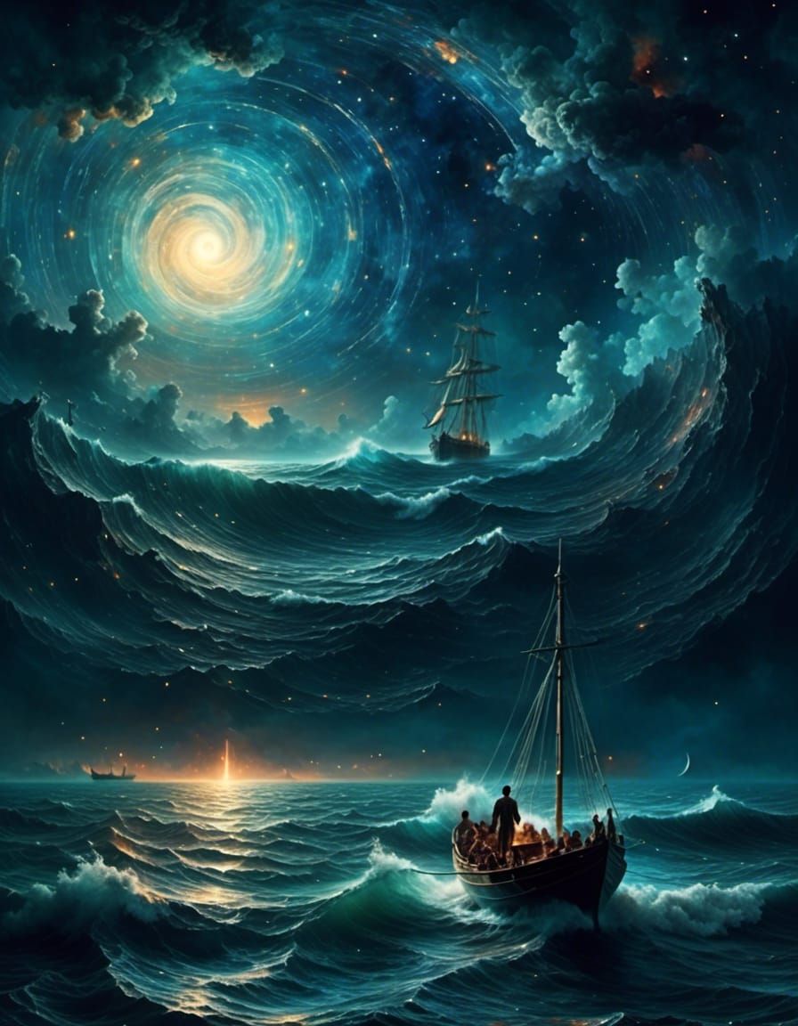 Ethereal Man at Sea: A Cosmic Voyage