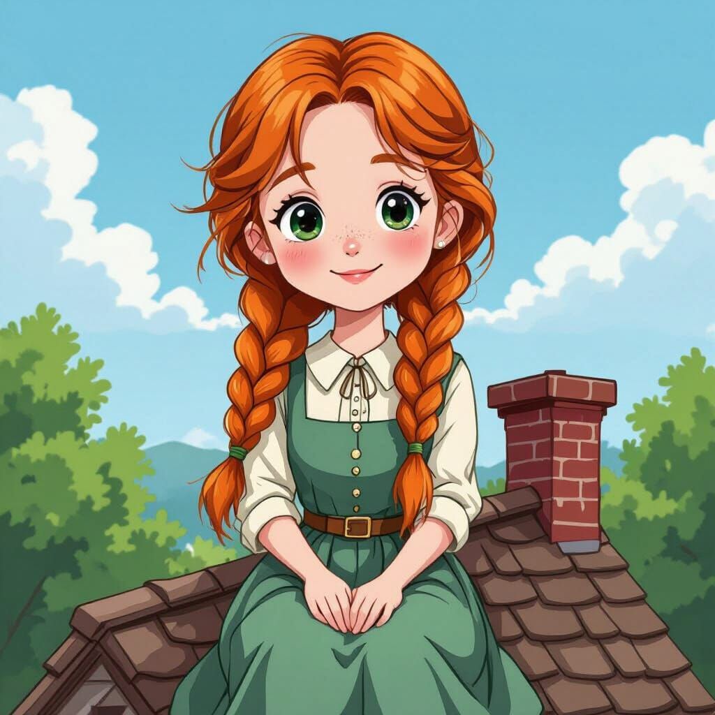 Anne of Green Gables Anime Caricature on School Roof