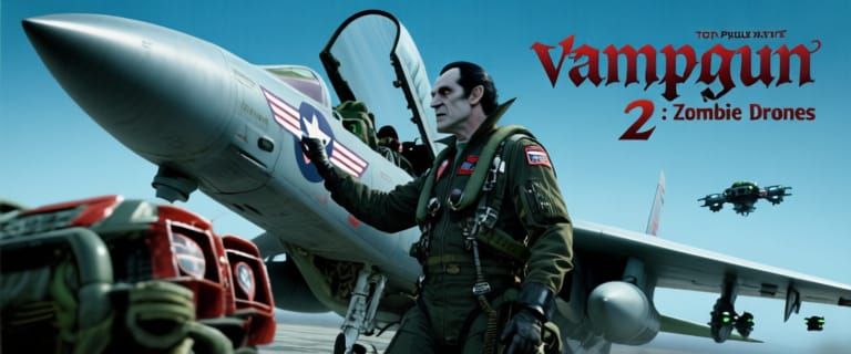 Count Dracula as Top Gun Pilot Inspecting Aircraft Movie Pos...