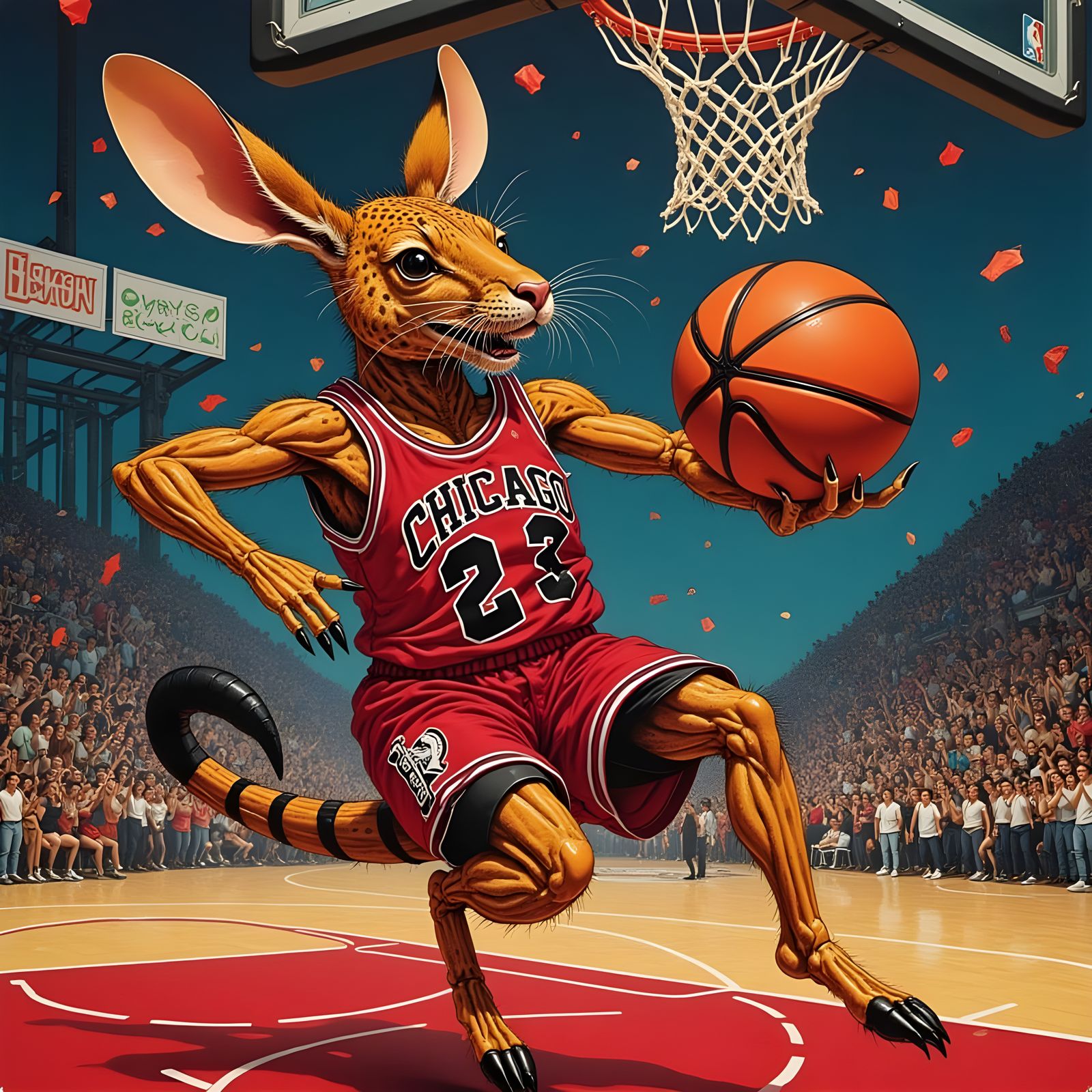 Savage Basketball Kangaroo Dunks in Chicago Bulls Uniform