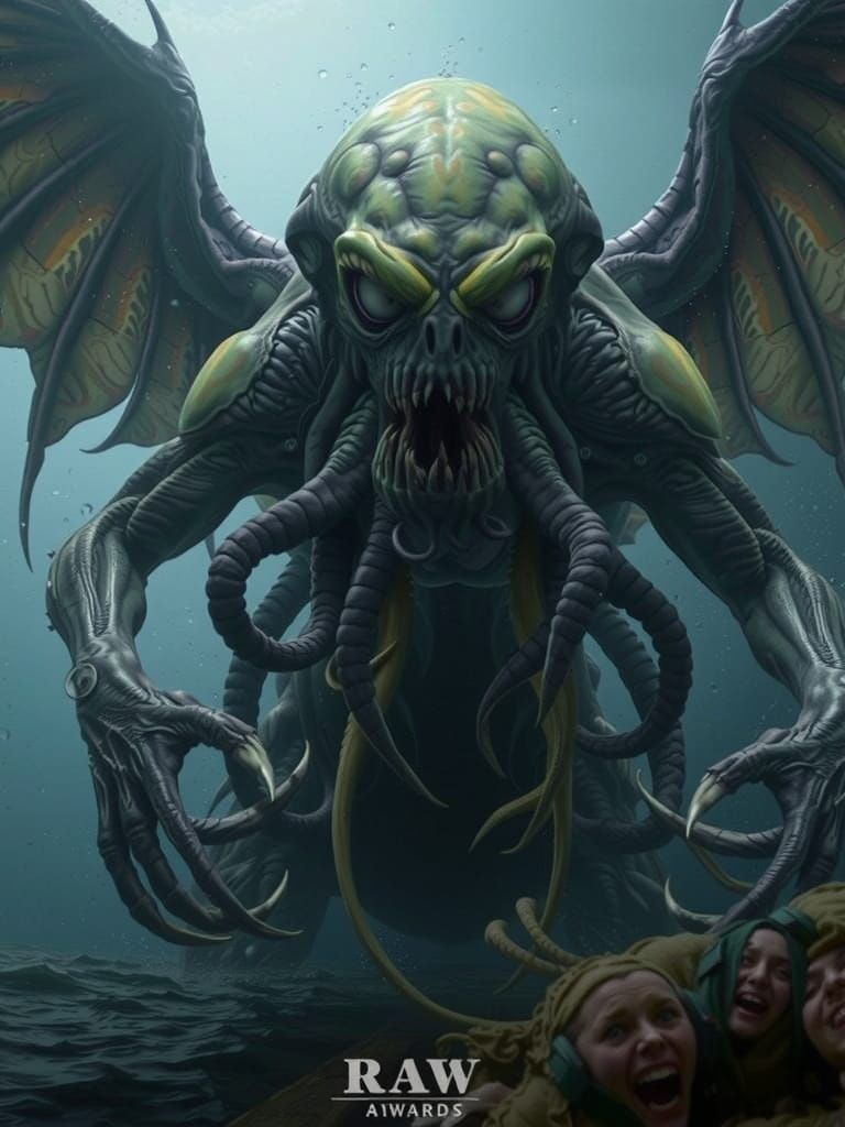 Grotesque Cthulhu Stares Through Submarine Porthole