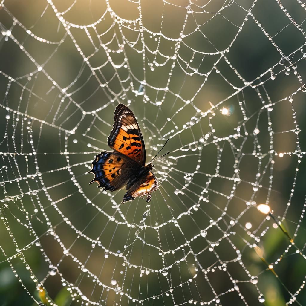 Butterfly in Dewy Web: Hyperrealistic Splash Art