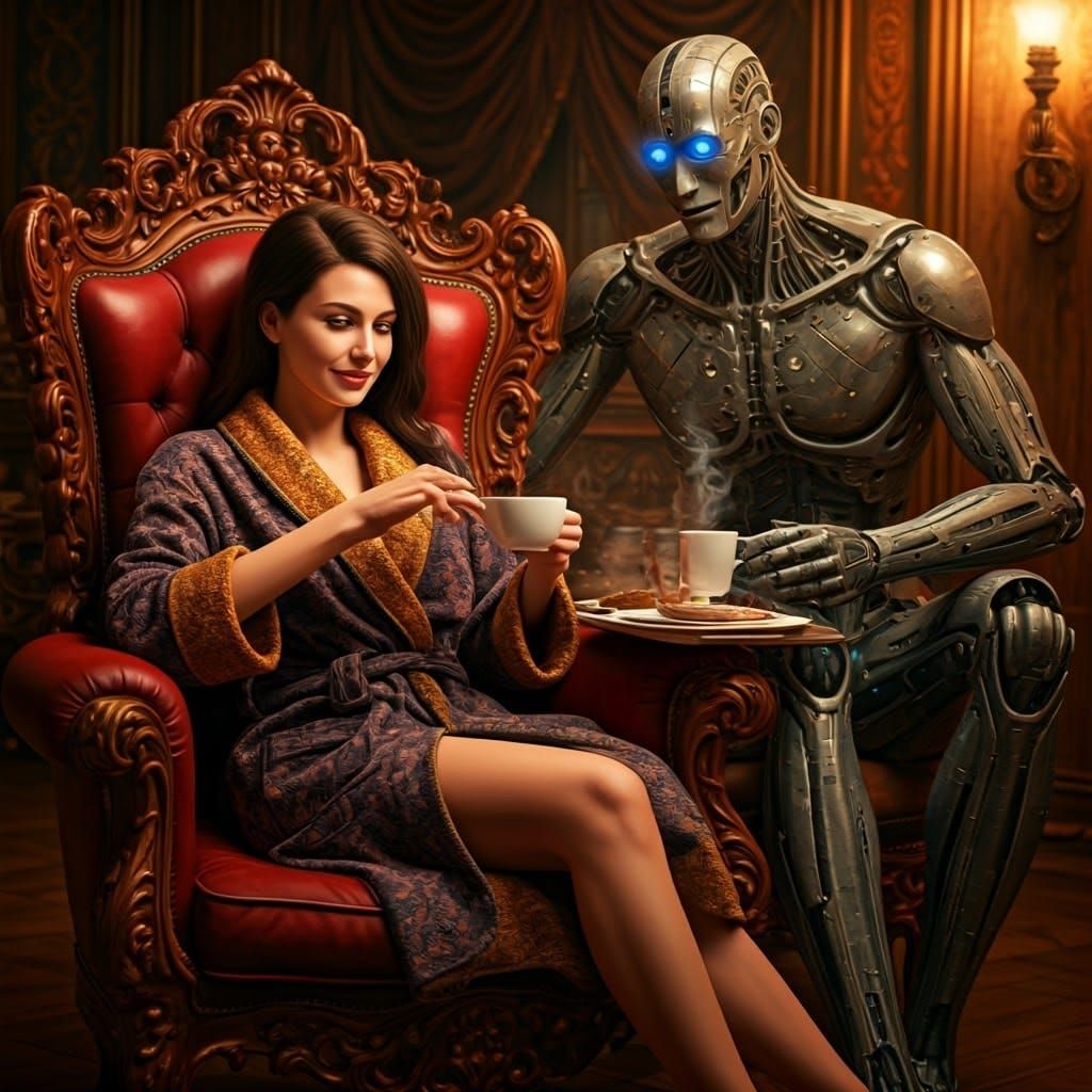 Android and Woman in Futuristic Organic Setting