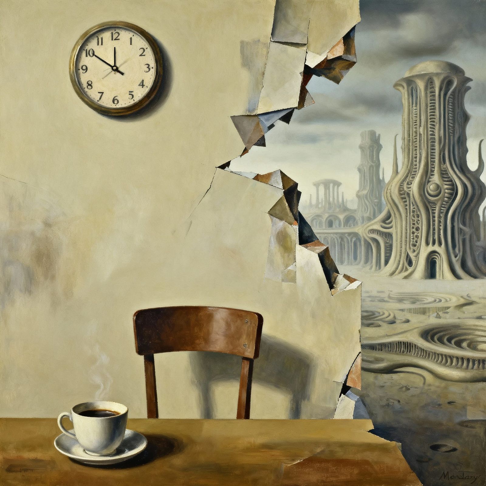 Surrealist Oil Painting of Mundane Monday Memories