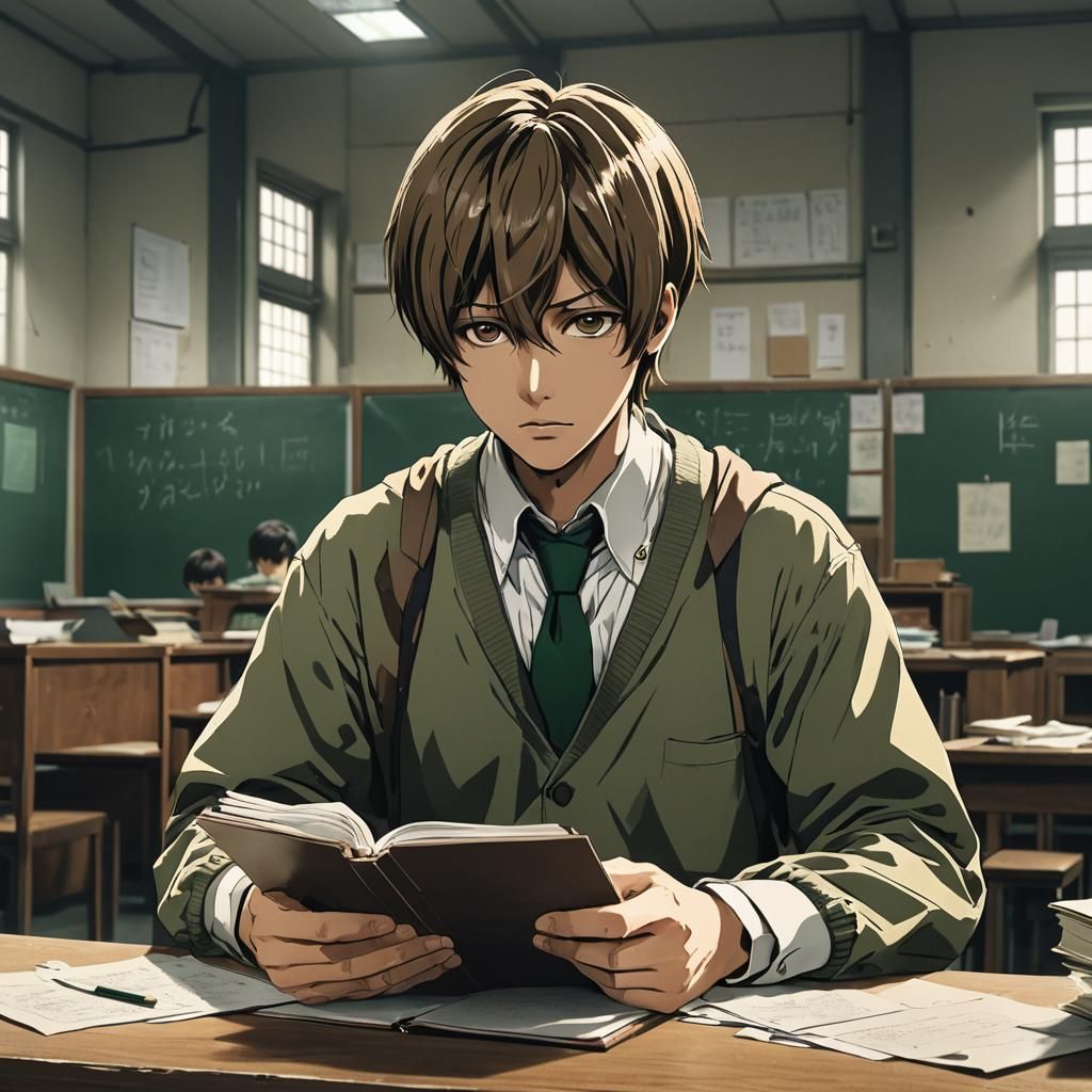 Dark Academia Anime Scene: Light Yagami's Discovery