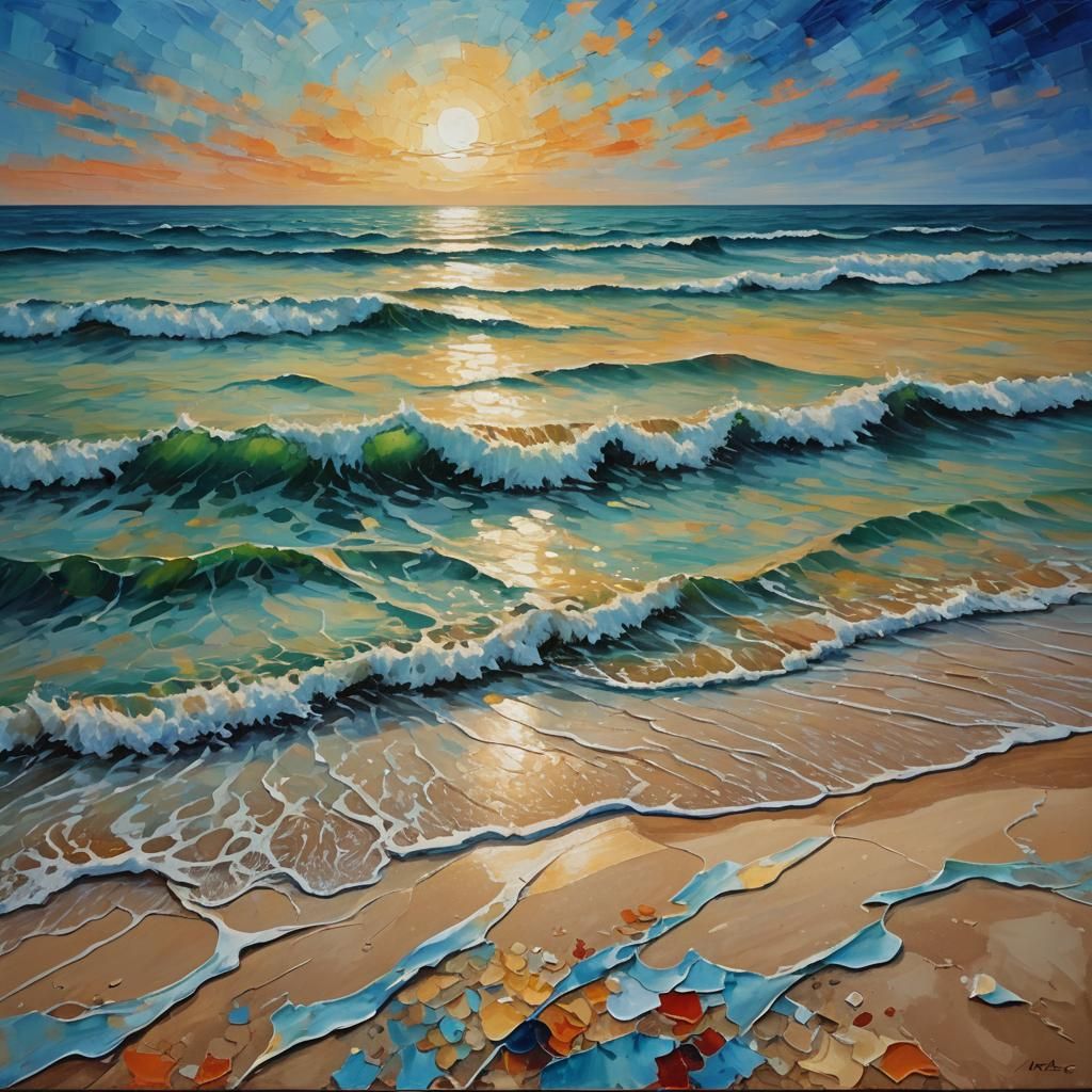 Abstract Seascape in Expressionist Neo-Impressionism Style